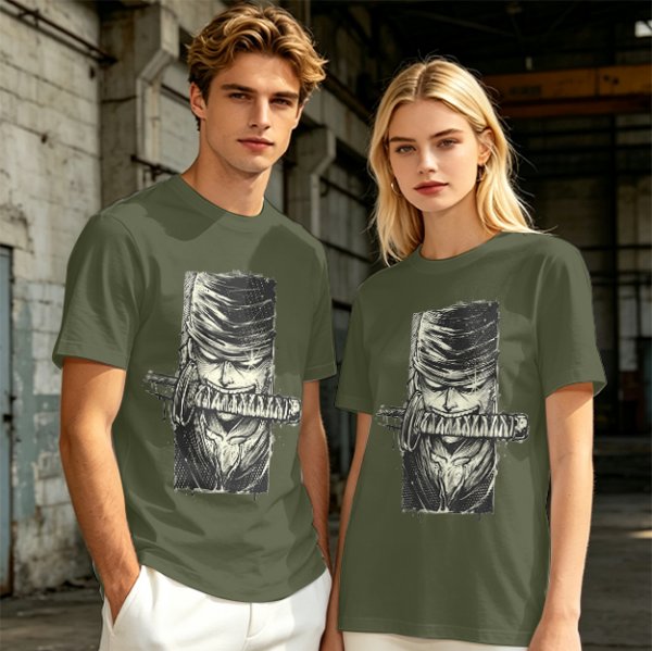 Olive T-shirt with One Piece Zoro Bandana Sword Print