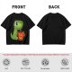 Olive green t-shirt with cute Tea Rex dinosaur holding a steaming tea mug