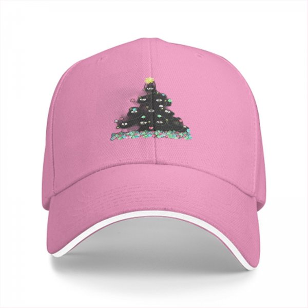 Black Baseball Cap With Cute Soot Sprite Christmas Tree Design