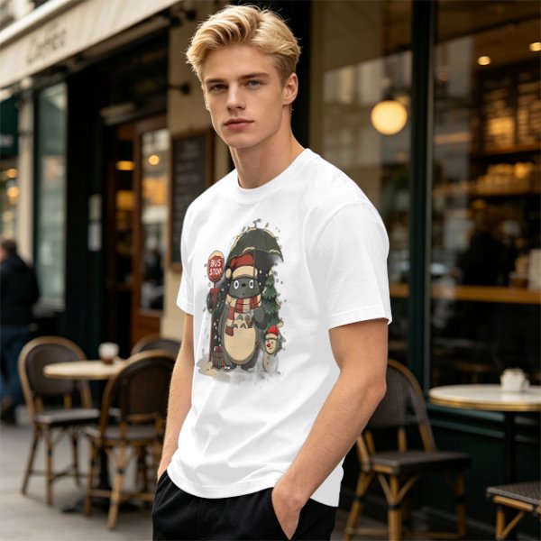 Christmas Totoro at Bus Stop Graphic T-Shirt
