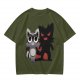 Olive T-Shirt With Cute Raccoon And Shadow Monster Graphic