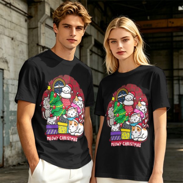 Meowy Christmas Cat Holiday Graphic T-Shirt