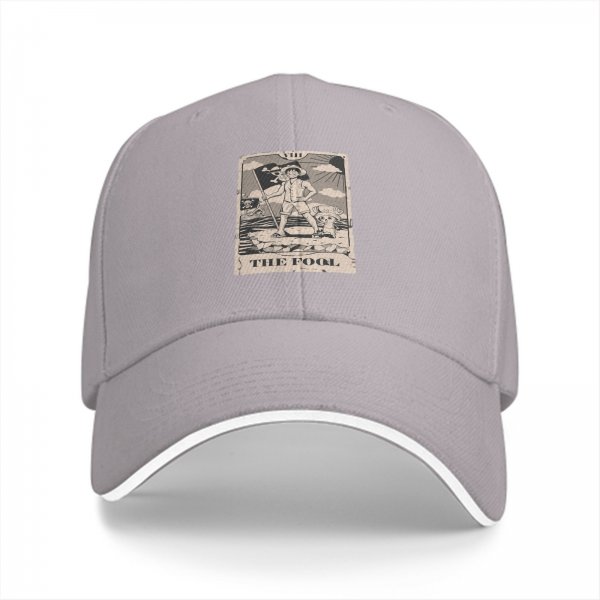 Black Baseball Cap with One Piece The Fool Tarot Style Print
