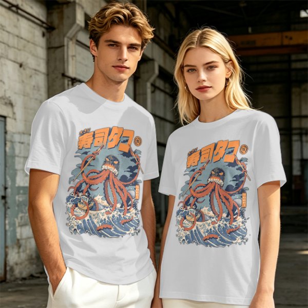 Japanese octopus sushi wave graphic t-shirt design