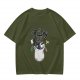 Olive graphic t-shirt with Trash Club raccoon and panda in trash can print