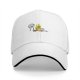 Black baseball cap with cartoon burning character and worried companion graphic