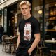 Olive t-shirt with cute cat bubble tea graphic print