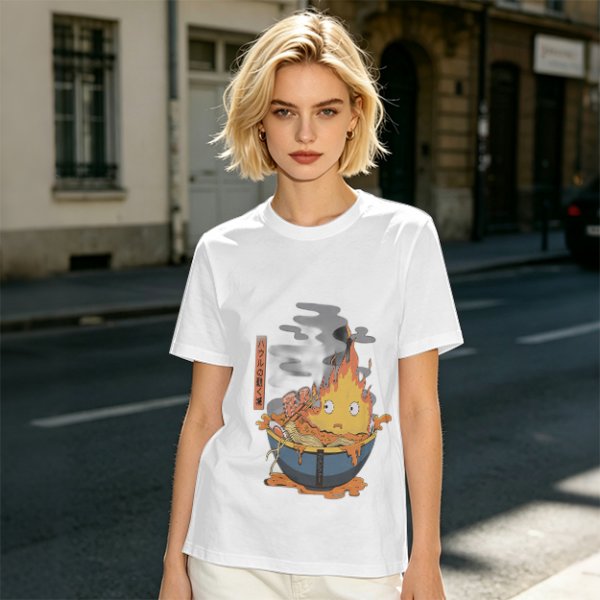 Howl's Moving Castle Calcifer Ramen Graphic T-Shirt