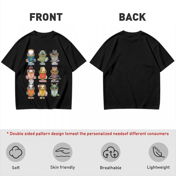Olive T-Shirt With Cute Animal Teacup Character Print