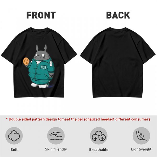 Totoro in Squid Game tracksuit holding umbrella honeycomb cookie t-shirt