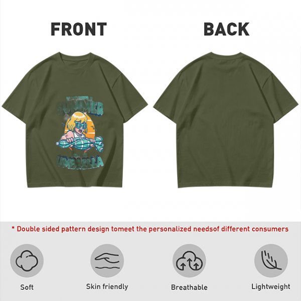 Olive Summer Umbrella Graphic T-Shirt with Retro Beach Illustration