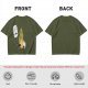 Olive T-Shirt With Cartoon Marshmallow and Burning Character Print