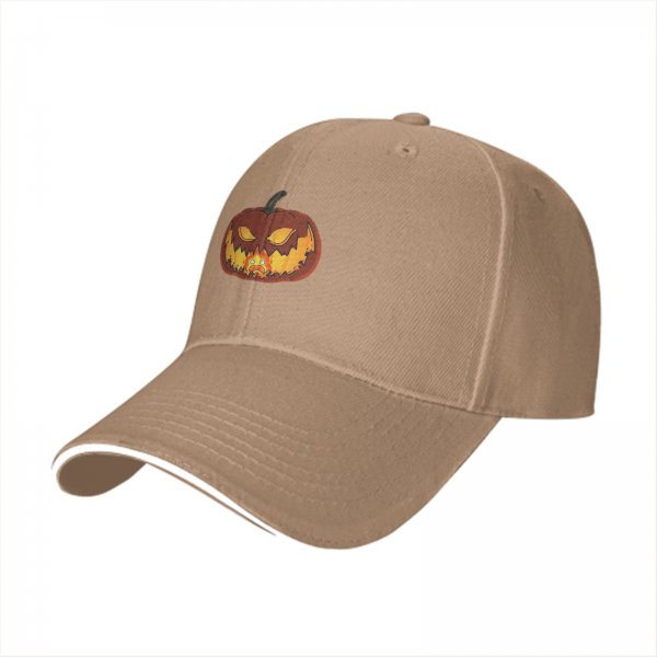 Black baseball cap with jack-o'-lantern featuring Calcifer design