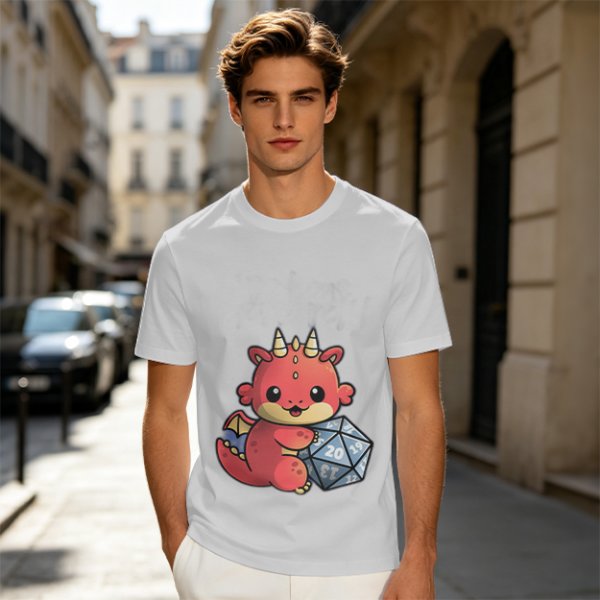 Cute Red Dragon Holding D20 Dice Graphic T-Shirt