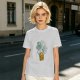 Olive T-shirt with Cute Duck Holding Four-Leaf Clover Print
