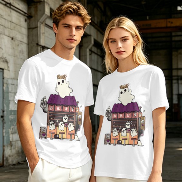 Olive T-Shirt With Ghost Ramen Shop Graphic