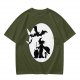 Olive Halloween Witch Silhouette Graphic Short Sleeve T-Shirt