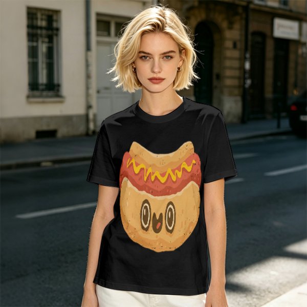 Olive T-Shirt With Cute Cartoon Hot Dog Graphic Print