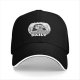Black baseball cap with grayscale horror girl in bed graphic and DAILY text