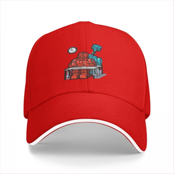 Black Baseball Cap With Robots At Desk Graphic Print