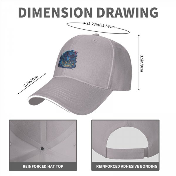 Black baseball cap with blue fantasy character explosion graphic