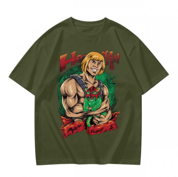 Olive T-shirt with He-Man and Battle Cat Graphic Print