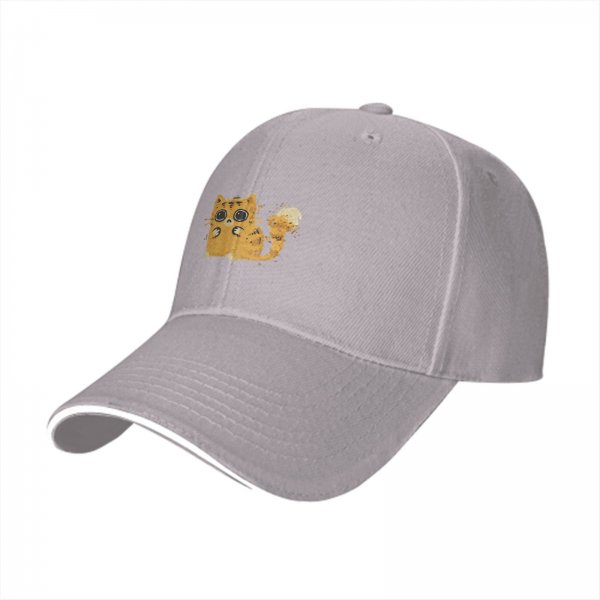Black Baseball Cap With Cute Shocked Orange Cat Graphic