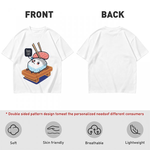 Olive T-Shirt With Sad Sushi Character Saying Thanks Chef Print