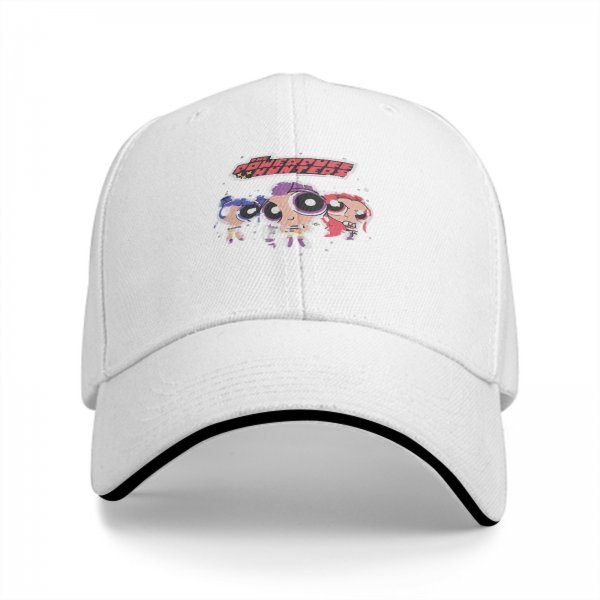 Black baseball cap with Powerpuff-style girl characters graphic