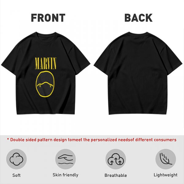 Olive T-Shirt with Marvin Text and Simple Face Graphic
