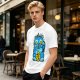 Olive T-Shirt With Blue Maneki-Neko Monster Graphic Print