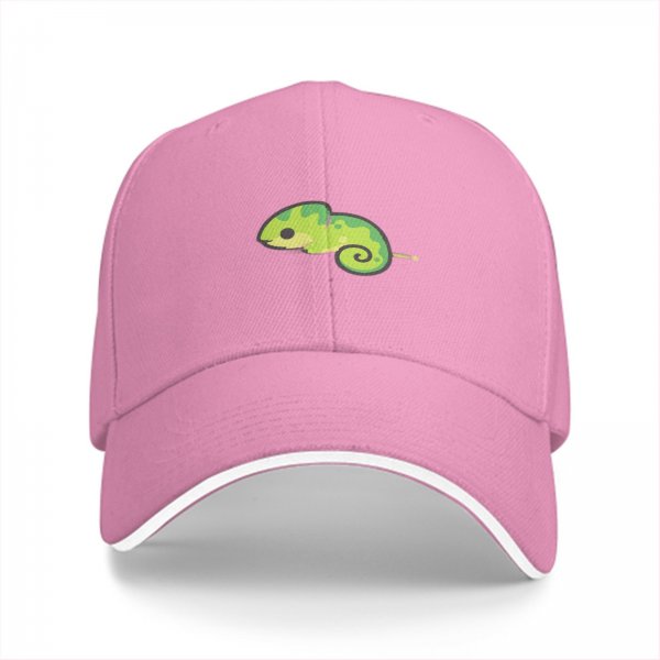 Black Baseball Cap with Cute Green Chameleon Graphic