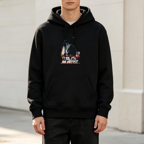 Black Hoodie With Yes I'm An Artist Cat Artist Print