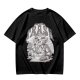 Olive graphic t-shirt with raccoon eating and 'Stop eating TRASH' print