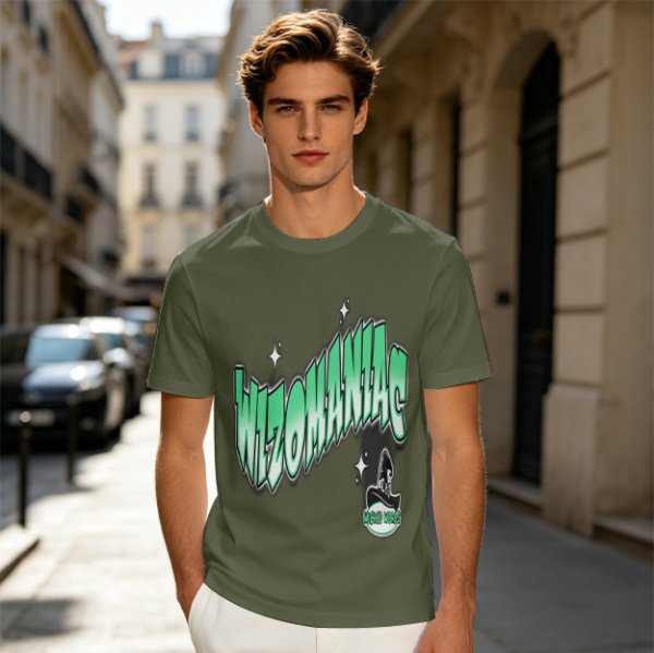 Olive Green Graphic T-Shirt with Wizomania Wizard Print