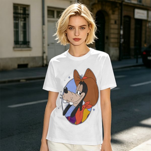 Olive T-Shirt Featuring Cowboy Goofy Cartoon Graphic