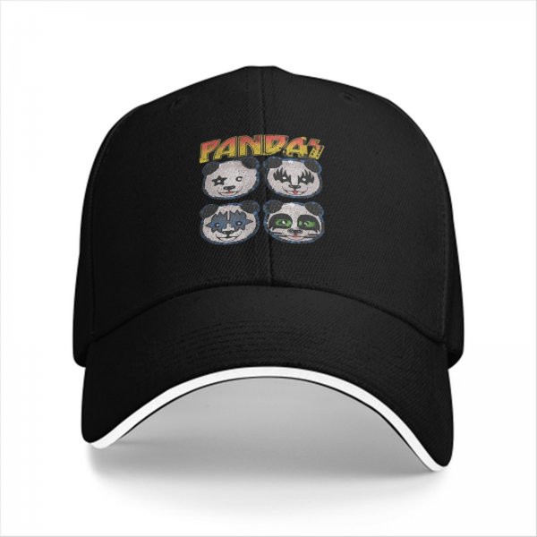 Black Baseball Cap With KISS Style Panda Band Graphic