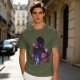 Olive t-shirt with neon star wars style female silhouette print