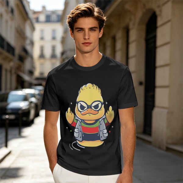 Olive T-shirt with Cool Stylized Duck Graphic Print