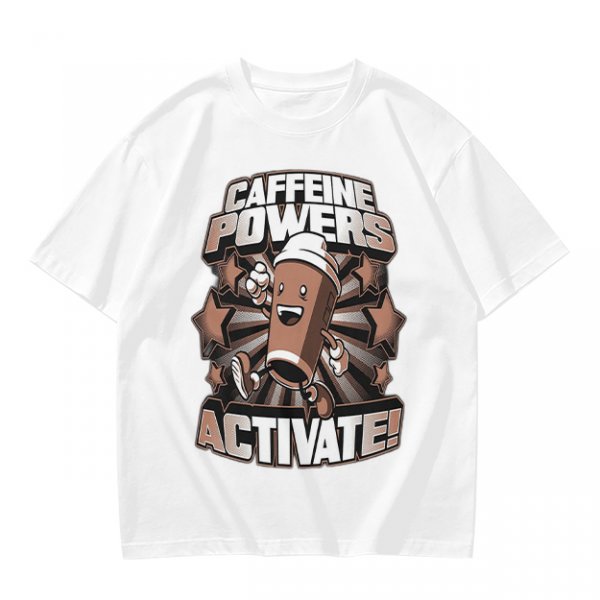 Caffeine Powers Activate! Cartoon Coffee T-Shirt Design