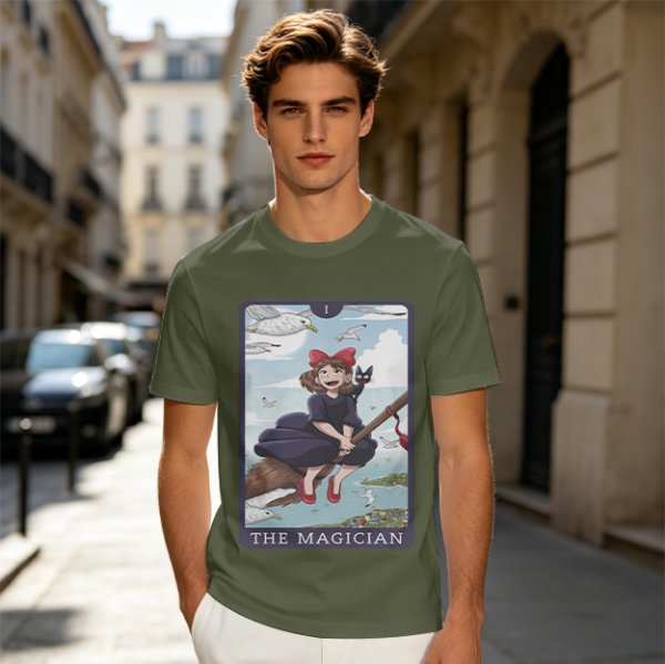 Olive T-Shirt Featuring Kiki's Delivery Service The Magician Tarot Art