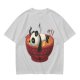 Olive green t-shirt with a panda relaxing in a steaming ramen bowl print