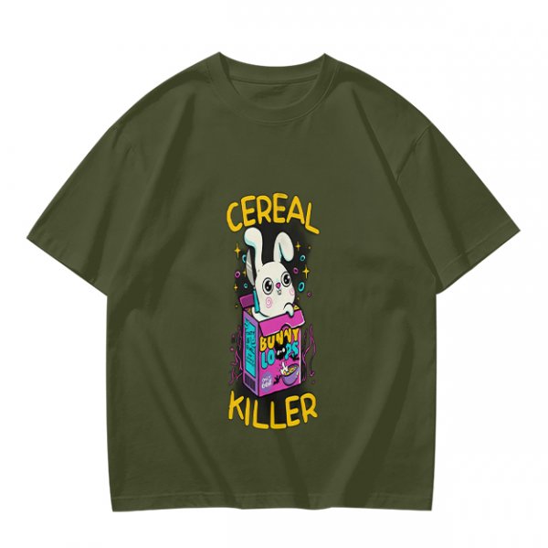 Olive T-Shirt With Cereal Killer Bunny Graphic Print