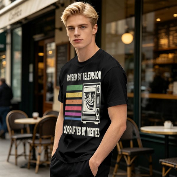 Raised by Television Corrupted by Memes Retro Graphic T-Shirt