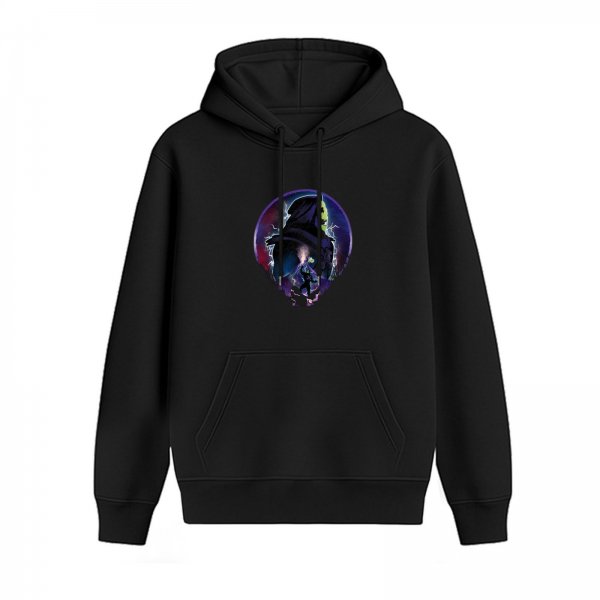 Black Hoodie With Mysterious Cosmic Skull Graphic Print