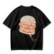 Olive T-Shirt With Cute Cartoon Hamburger Print