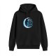 Black Hoodie With Crescent Moon And Celestial Rider Graphic