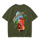 Olive green graphic t-shirt with caffeine team coffee cup and bean illustration