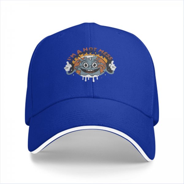 Black baseball cap with 'I'm A Hot Mess' melting earth graphic