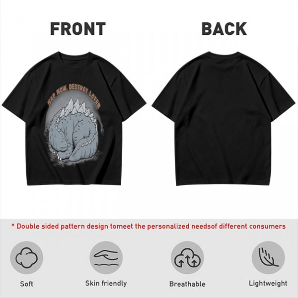 Nap Now Destroy Later Sleeping Godzilla Graphic T-Shirt